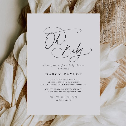 DARCY Boho Modern Zwart Wit Oh Baby Baby shower Kaart