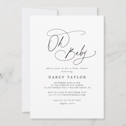 DARCY Boho Modern Zwart Wit Oh Baby Baby shower Kaart (Voorkant)