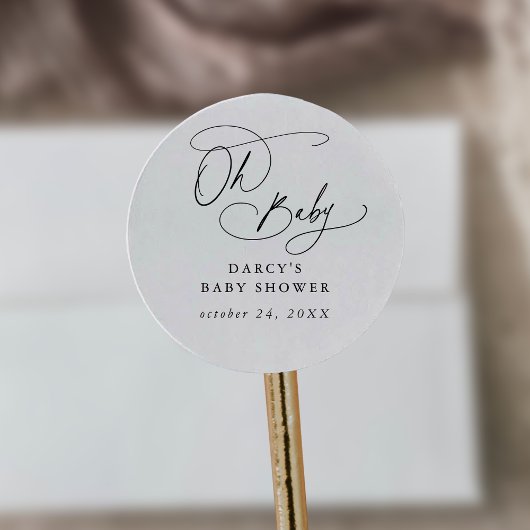 DARCY Boho Unique Zwart Wit Oh Baby Baby shower Ronde Sticker