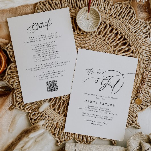 DARCY Classic Zwart Wit Het is een meisje Baby sho Kaart