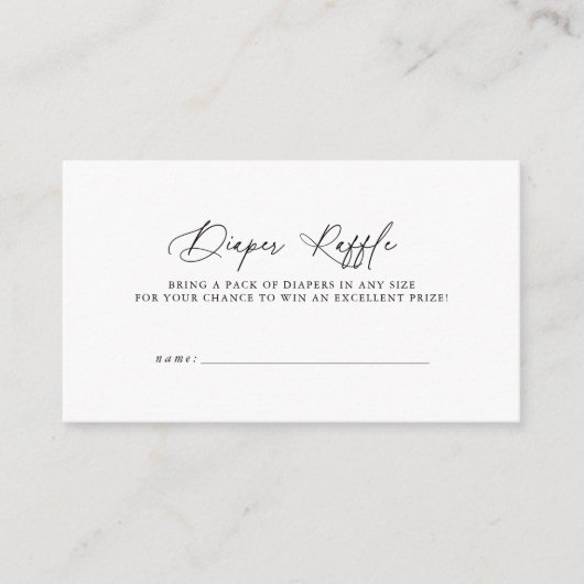 DARCY Eenvoudig Zwart Wit Baby shower Luier Raffle Informatiekaartje (Voorkant)