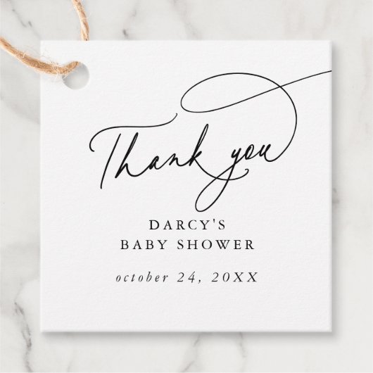 DARCY Minimalist zwart wit Baby shower dank u Bedankjes Labels (Voorkant)