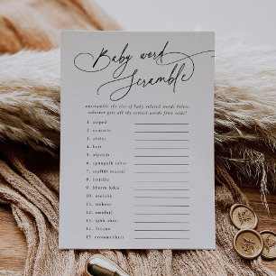 DARCY Modern Baby shower Word Scramble Game Kaart