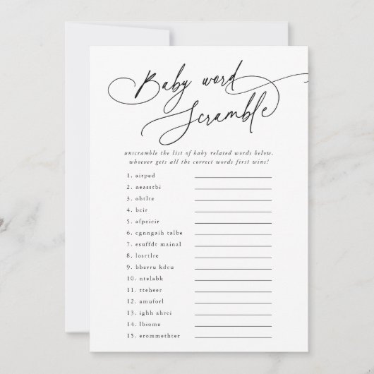 DARCY Modern Baby shower Word Scramble Game Kaart (Voorkant)