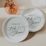 DARCY Modern Minimalistisch zwart wit Baby shower Papieren Bordje<br><div class="desc">Deze moderne minimalistische zwart-wit baby showers papieren borden van het Darcy Collectie zijn ideaal voor een eenvoudig baby shower. Het moderne minimalistische ontwerp is voorzien van tijdloze zwart-wit romantische kalligrafie met bohemian sprookjesachtige stijl. Personaliseer je baby showers borden met de naam van de aanstaande moeder en de douchedatum.</div>