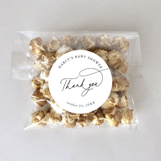 DARCY Modern Zwart Wit Baby shower Dank u Ronde Sticker