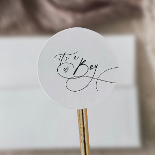 DARCY Modern Zwart Wit Het is een jongen Baby show Ronde Sticker