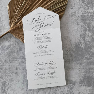 DARCY Modern Zwart Wit Luier Raffle Baby shower All In One Uitnodiging