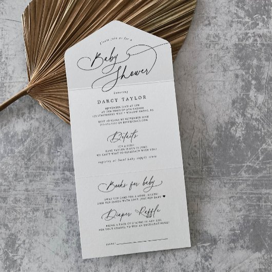 DARCY Modern Zwart Wit Luier Raffle Baby shower All In One Uitnodiging