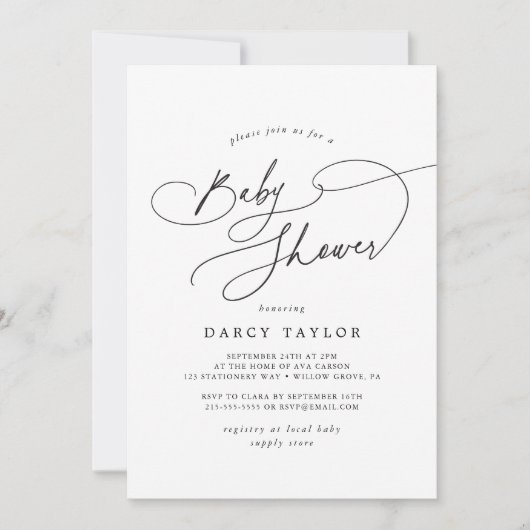 DARCY Simple Boho QR Code Zwart Wit Baby shower Kaart (Voorkant)