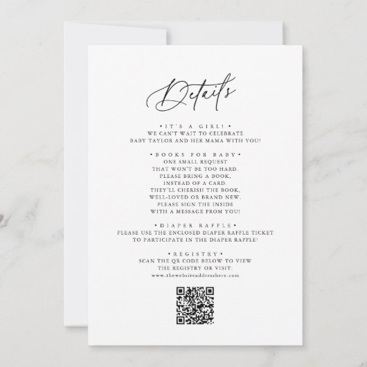 DARCY Simple Boho QR Code Zwart Wit Baby shower Kaart (Achterkant)