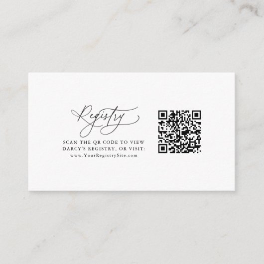 DARCY Simple Zwart Wit QR Code Gift Registry Informatiekaartje (Voorkant)