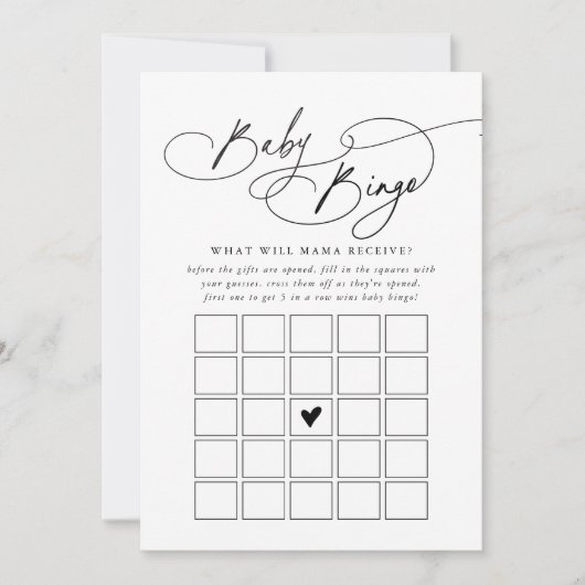 DARCY Zwart Wit Baby Bingo Baby shower Game Kaart (Voorkant)