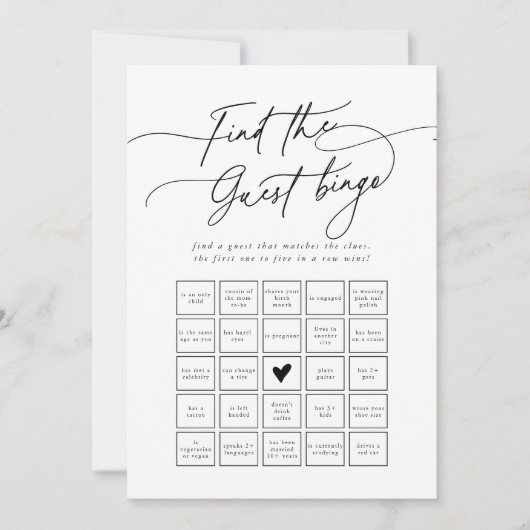 DARCY Zwart Wit Vind de Gast Bingo Game Kaart (Voorkant)