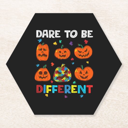 Dare to be Difference Pumpkin Autism Halloween Kartonnen Onderzetters (Voorkant)