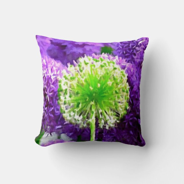 Dare to be Different Lime Green Purple Flowers Kussen (Voorkant)