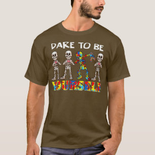 Dare to be Uzelf Skeleton Dabbing Autism Awaren T-shirt