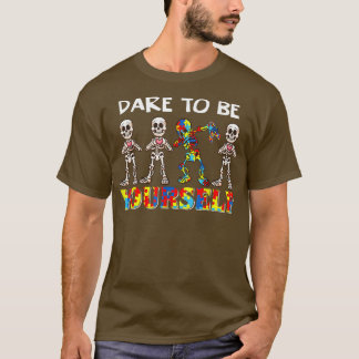 Dare to be Uzelf Skeleton Dabbing Autism Awaren T-shirt