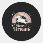 Dare To Dream Unicorn Rainbow Motivation Ronde Sticker (Voorkant)