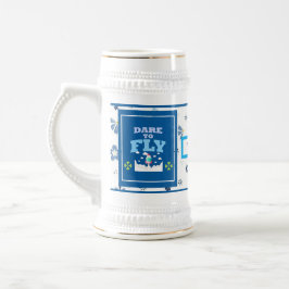 Dare to Fly Mug – Blue Floral Inspirational Patter Bierpul