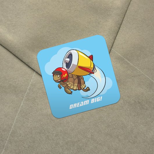 Dareduivel vliegende schildpad met een Jet Pack Ca Vierkante Sticker
