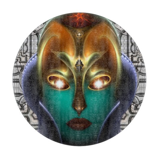 Daria Cyborg Queen Tech Round Glass Cutting Board Snijplank (Voorkant)