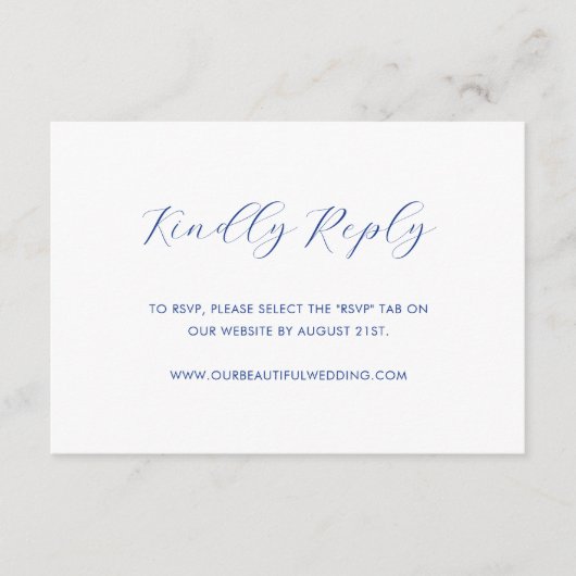 Daria kobalt blauw moderne bruiloft RSVP kaartje (Voorkant)