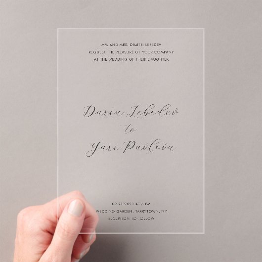 Daria Modern Wedding Acryl Uitnodigingen (Insitu (Draagbaar))