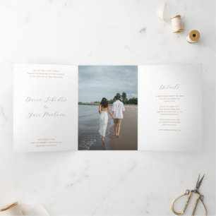 Daria Taupe Modern Wedding Drieluik Uitnodiging