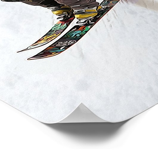 Daring Skier die naar een steile helling vliegt Poster (Hoek)