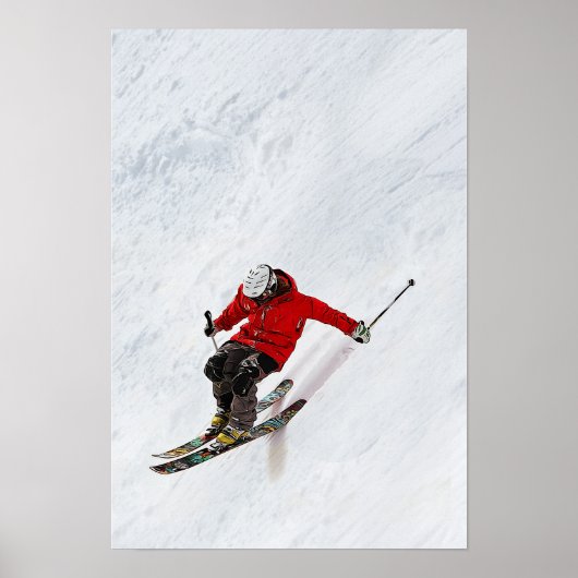 Daring Skier die naar een steile helling vliegt Poster (Voorkant)