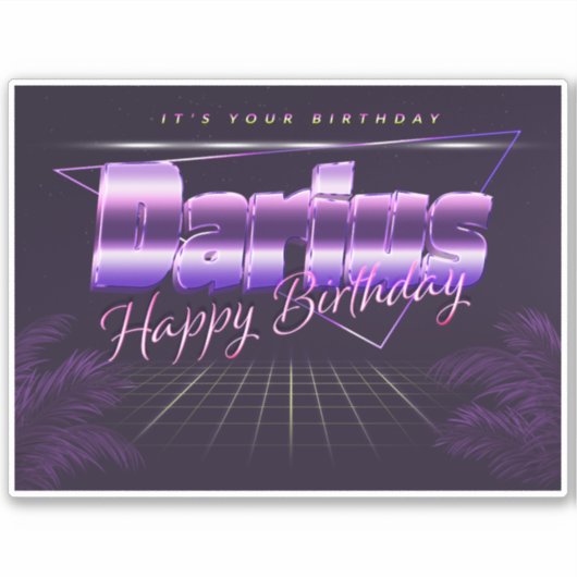 Darius Name Vorname lila retro Sticker Geburtstag (Voorkant)