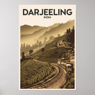 Darjeeling India Illustratie Reis Kunst Vintage Poster