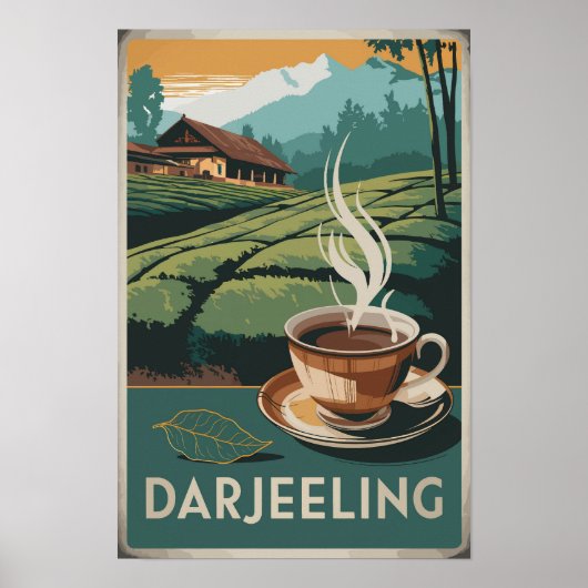 Darjeeling India Thee Reis Kunst Vintage Poster (Voorkant)