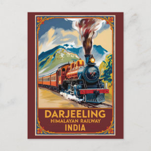 Darjeeling India Train Painterly Travel Art Retro Briefkaart