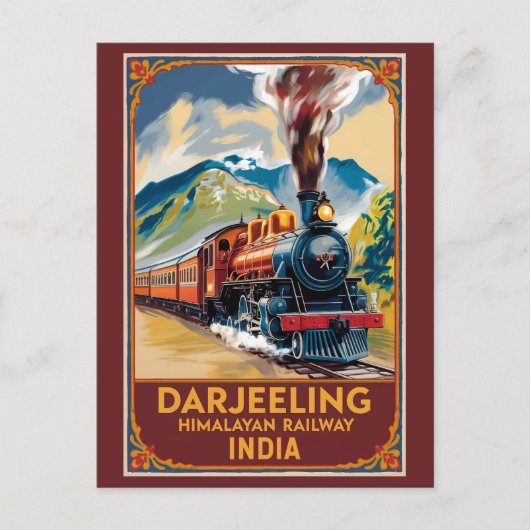 Darjeeling India Train Painterly Travel Art Retro Briefkaart (Voorkant)