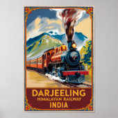 Darjeeling India Train Painterly Travel Art Retro Poster (Voorkant)