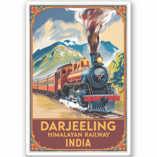 Darjeeling India Train Painterly Travel Art Retro Sticker (Voorkant)