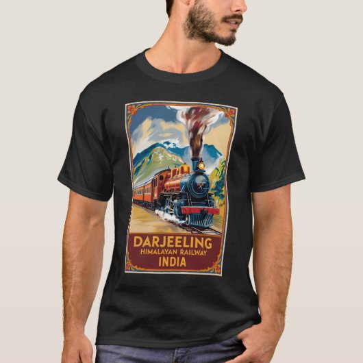 Darjeeling India Train Painterly Travel Art Retro T-shirt (Voorkant)