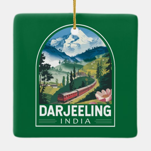Darjeeling India Travel Art Embleem Keramisch Ornament (Achterkant)