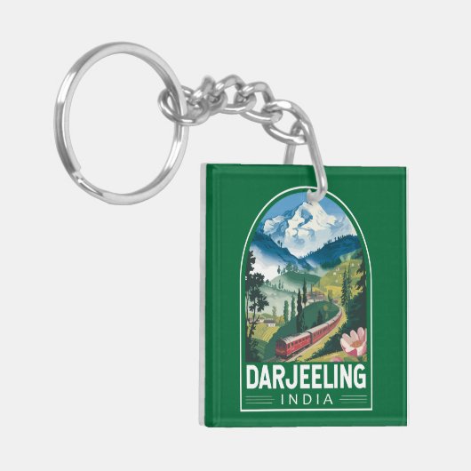 Darjeeling India Travel Art Embleem Sleutelhanger (Voorkant Links)