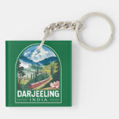 Darjeeling India Travel Art Embleem Sleutelhanger (Achterkant)