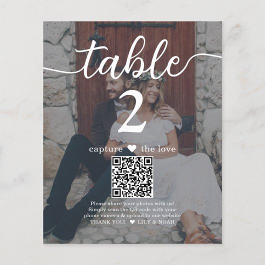 Dark 2 foto bruiloft QR Code Script Tabel Nummer (Achterkant)