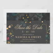 Dark Abstract Grey Moody Boho Floral Handfasting Save The Date (Voorkant)