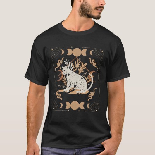 Dark Academia Aesthetic Celestial Boho Tarot Leopa T-shirt (Voorkant)