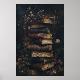 Dark Academia Antique Vintage Books and Roses Wall Poster