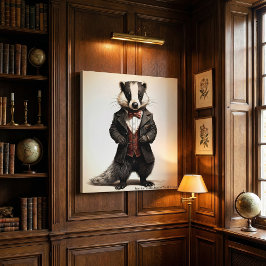 Dark Academia Badger Portrait Vintage Library Art Canvas Afdruk