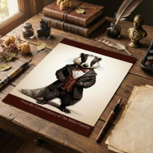 Dark Academia Badger Portrait Vintage Library Art