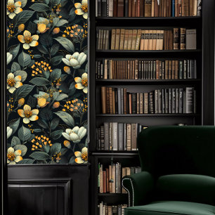 Dark Academia Blauwgroen en Yellow Floral Behang