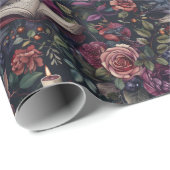 Dark Academia  Bloemen, Vogels en Boeken Cadeaupapier (Rol Hoek)